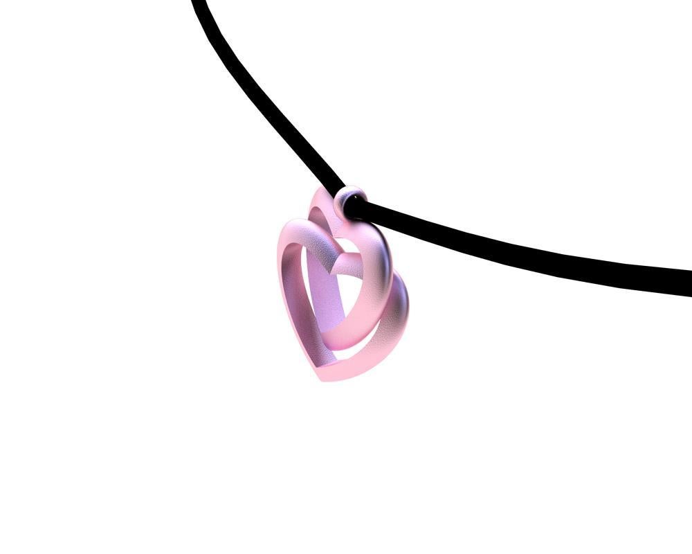 Contemporain Collier pendentif à double cœur ouvert en or rose 14 carats  en vente