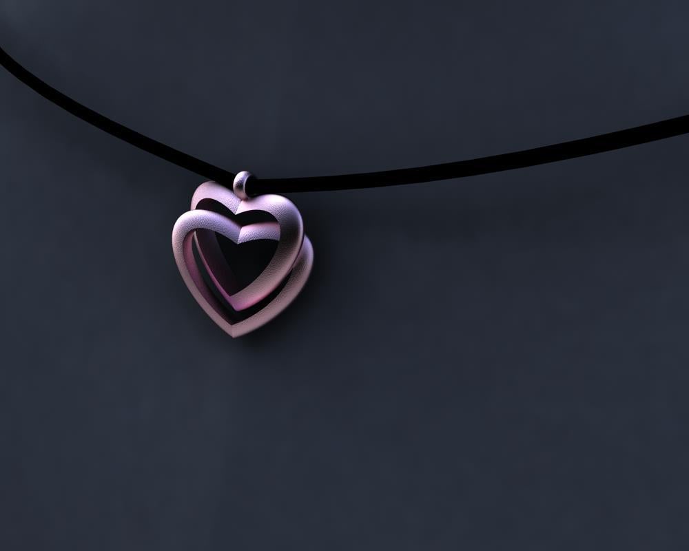 14 Karat Pink Gold Double Open Heart Pendant Necklace  For Sale 1