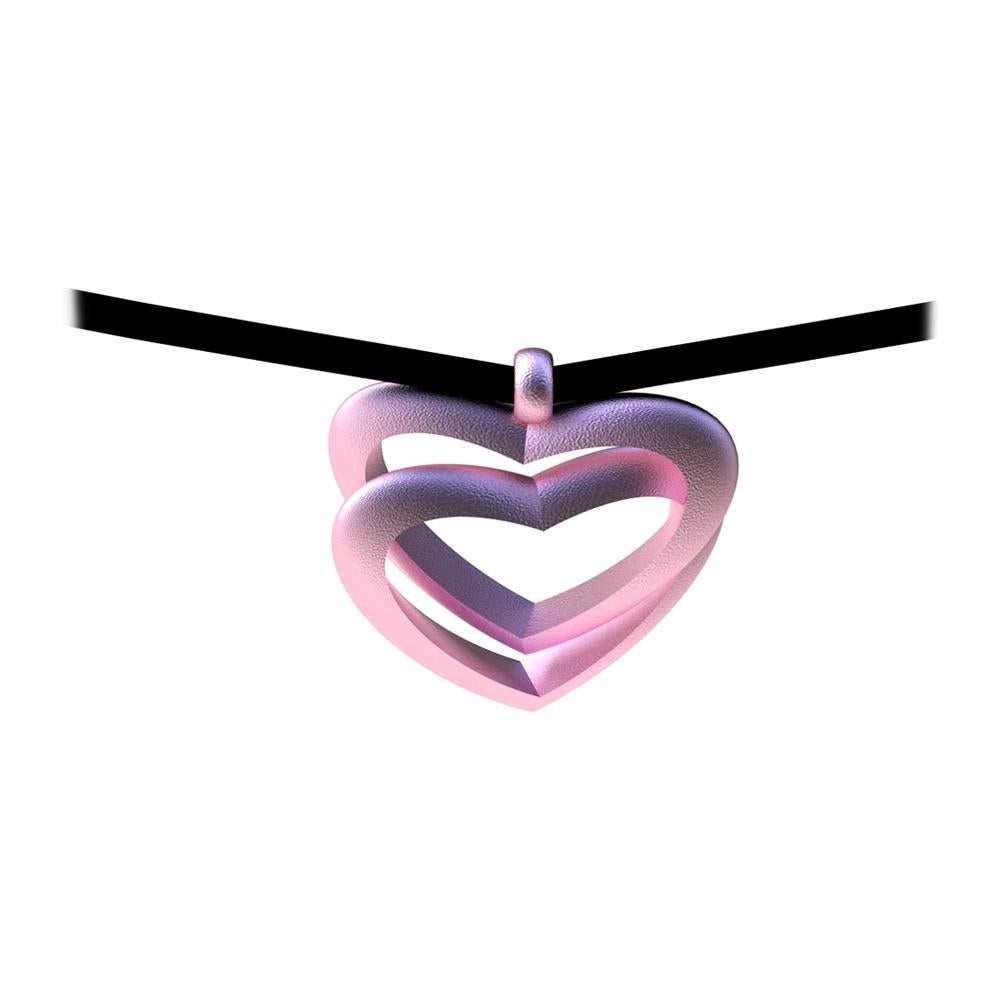 14 Karat Pink Gold Double Open Heart Pendant Necklace  For Sale