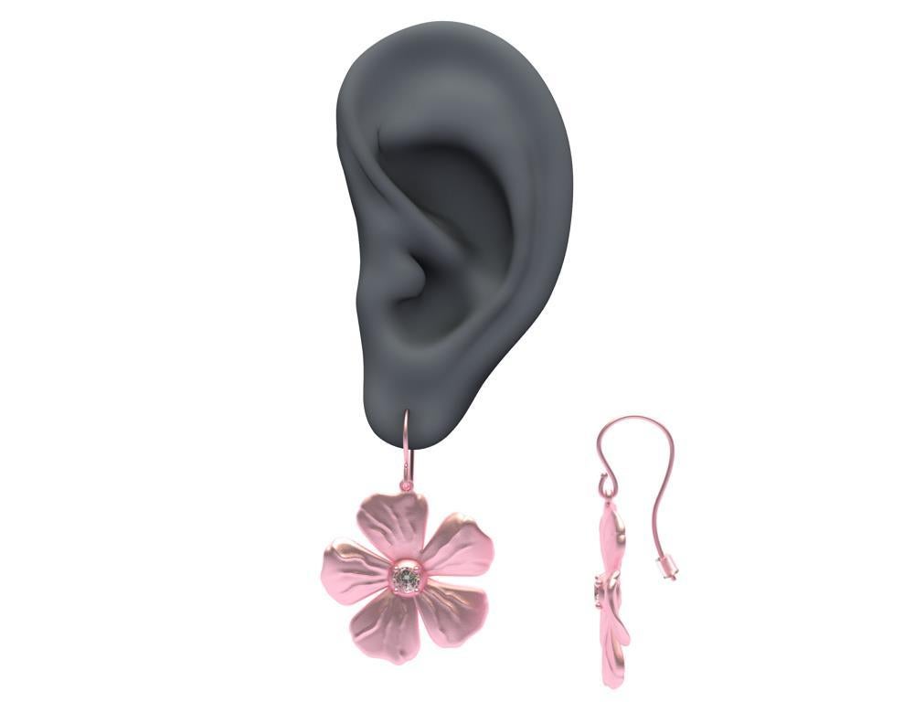 14 Karat Pink Gold GIA Diamond Periwinkle Flower Earrings In New Condition For Sale In New York, NY