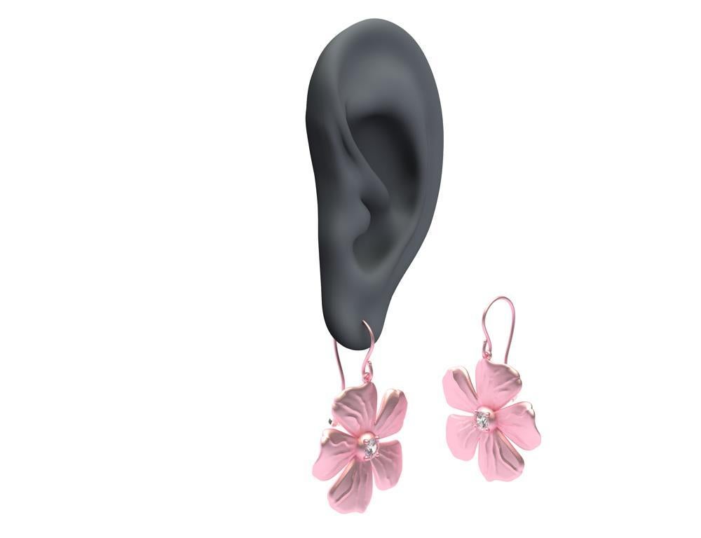 14 Karat Pink Gold GIA Diamond Periwinkle Flower Earrings For Sale 1