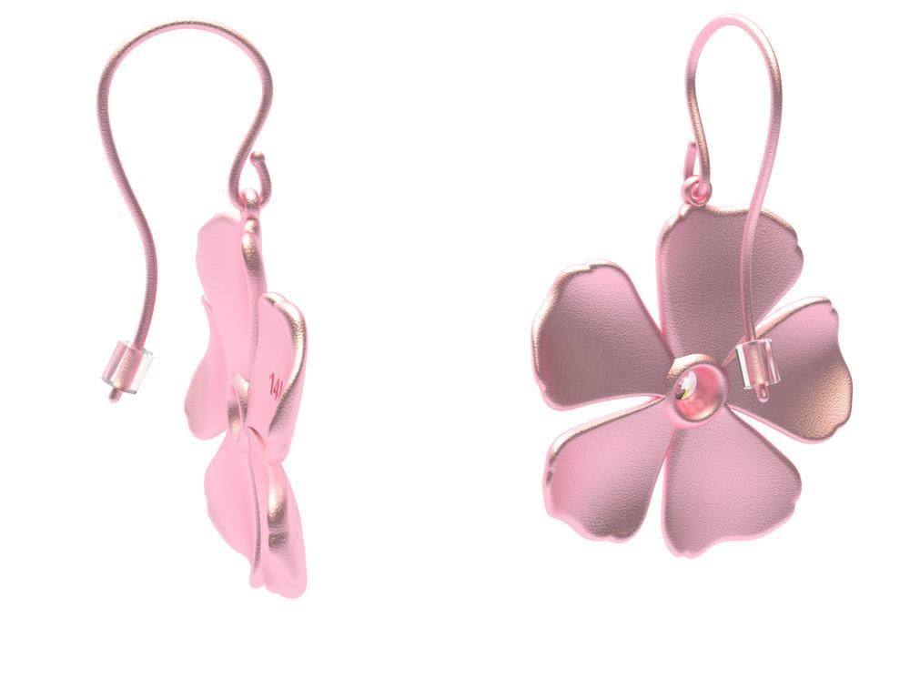 14 Karat Pink Gold GIA Diamond Periwinkle Flower Earrings For Sale 2