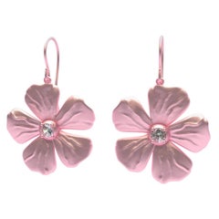 14 Karat Pink Gold GIA Diamond Periwinkle Flower Earrings