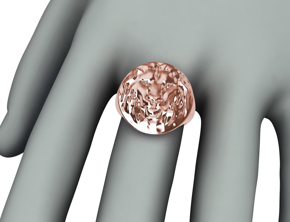 For Sale:  14 Karat Pink Gold Leo Lion Head Signet Ring 4