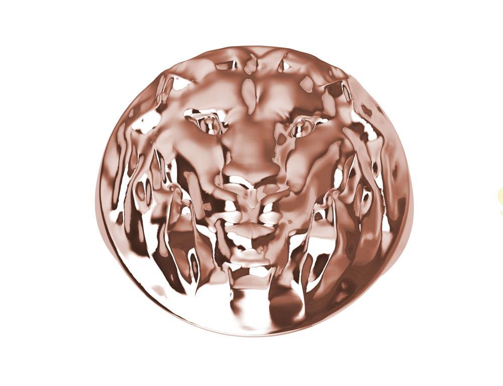 For Sale:  14 Karat Pink Gold Leo Lion Head Signet Ring 5