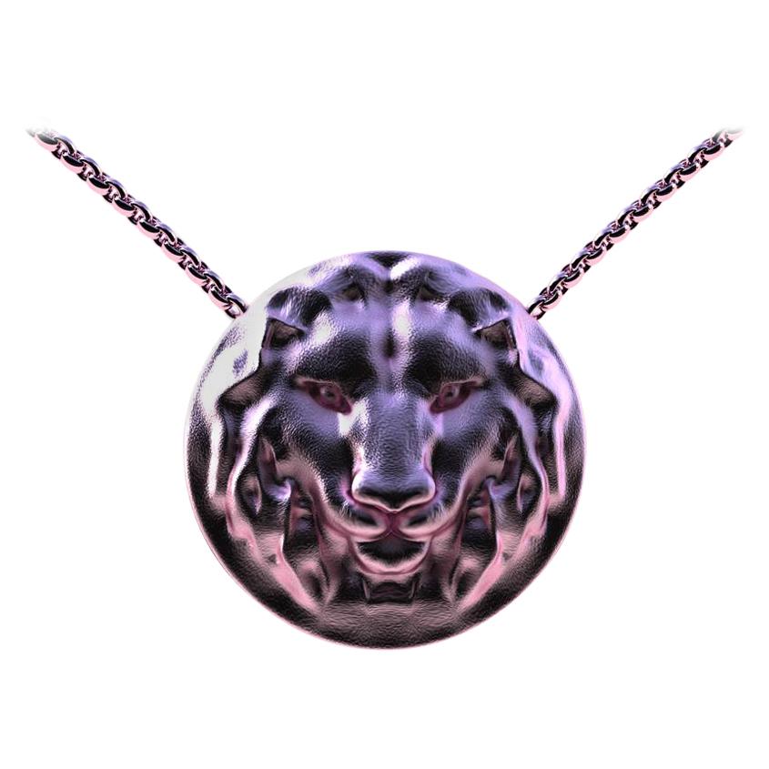 Collier pendentif lion en or rose 14 carats avec chaîne pour femme de 45,7 cm en vente