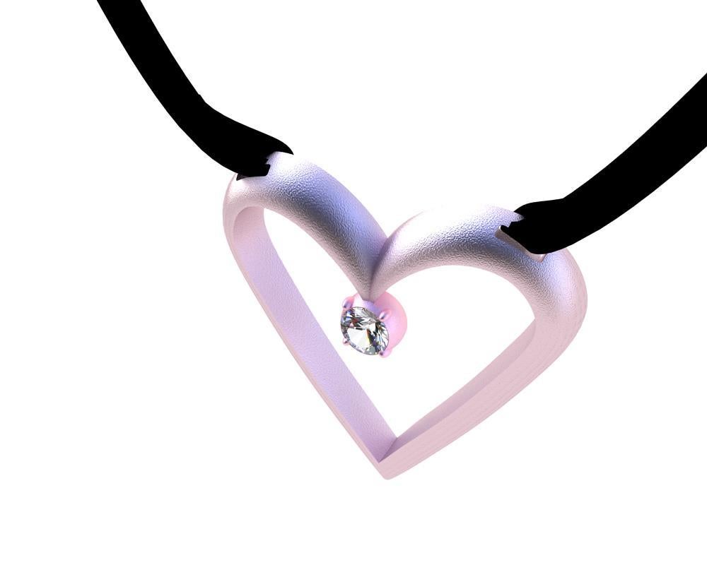 Contemporary 14 Karat Pink Gold Open Heart with GIA Diamond Pendant Necklace For Sale