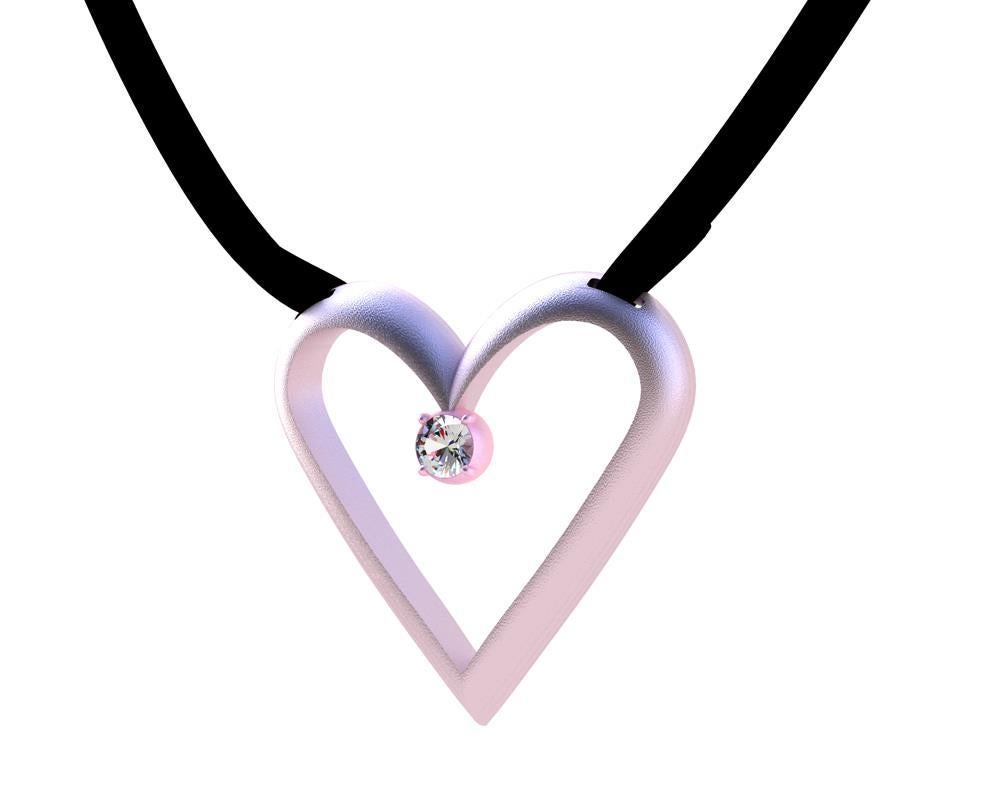 14 Karat Pink Gold Open Heart with GIA Diamond Pendant Necklace For Sale 1