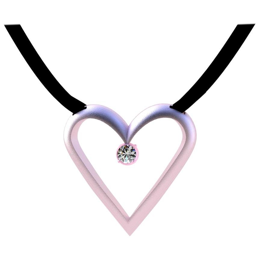 14 Karat Pink Gold Open Heart with GIA Diamond Pendant Necklace For Sale