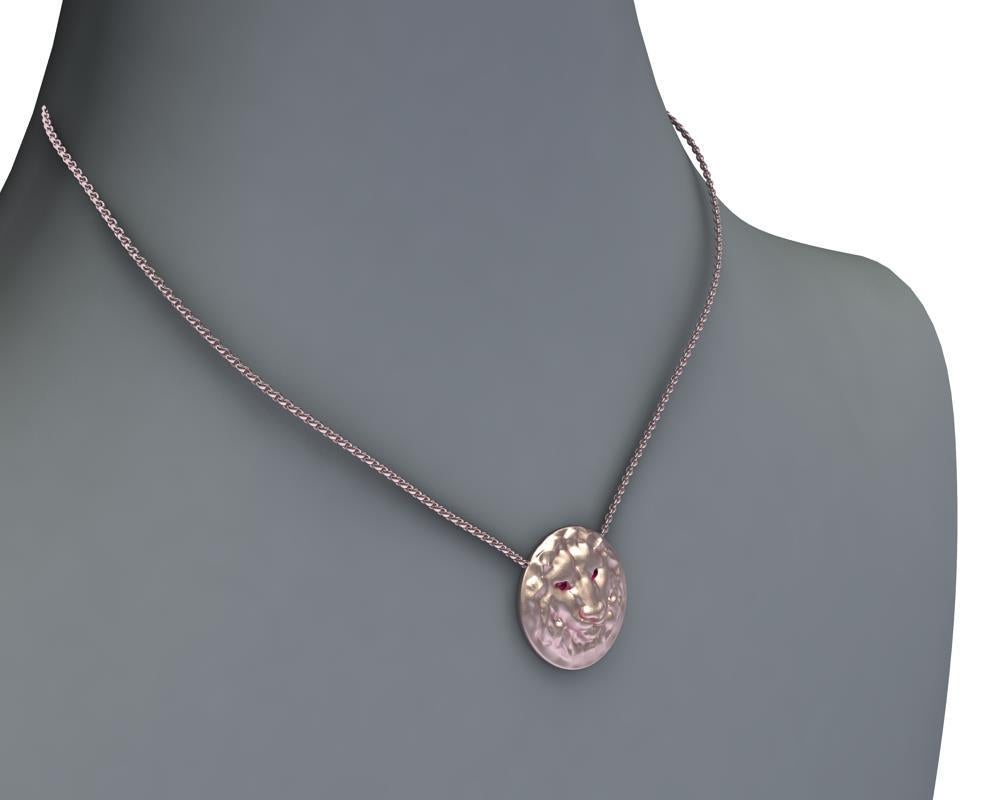 Contemporain Collier pendentif lion léopard en or rose 14 carats pour femme de 18 pouces avec yeux en rubis en vente