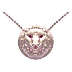 Collier pendentif lion léopard en or rose 14 carats pour femme de 18 pouces avec yeux en rubis