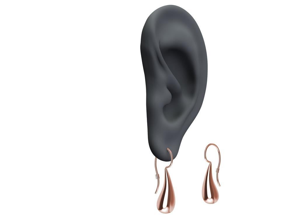 Contemporary 14 Karat Pink Gold Petite Teardrop Drop Earrings For Sale