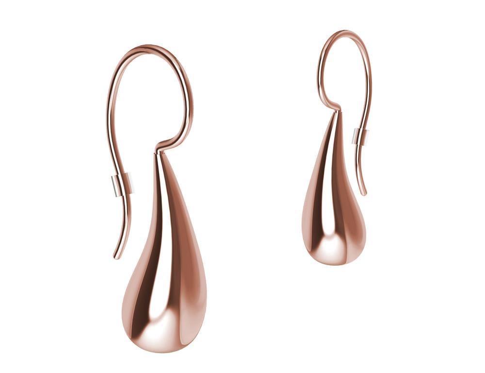 Women's 14 Karat Pink Gold Petite Teardrop Drop Earrings For Sale