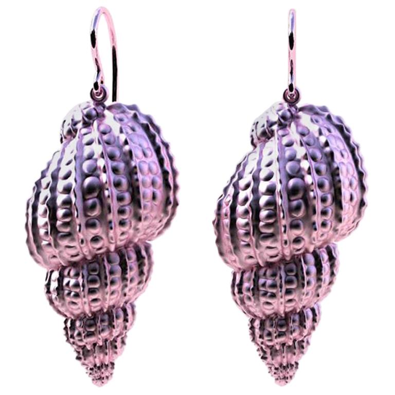 Boucles d'oreilles en or rose 14 carats à pois en forme de coquille en vente