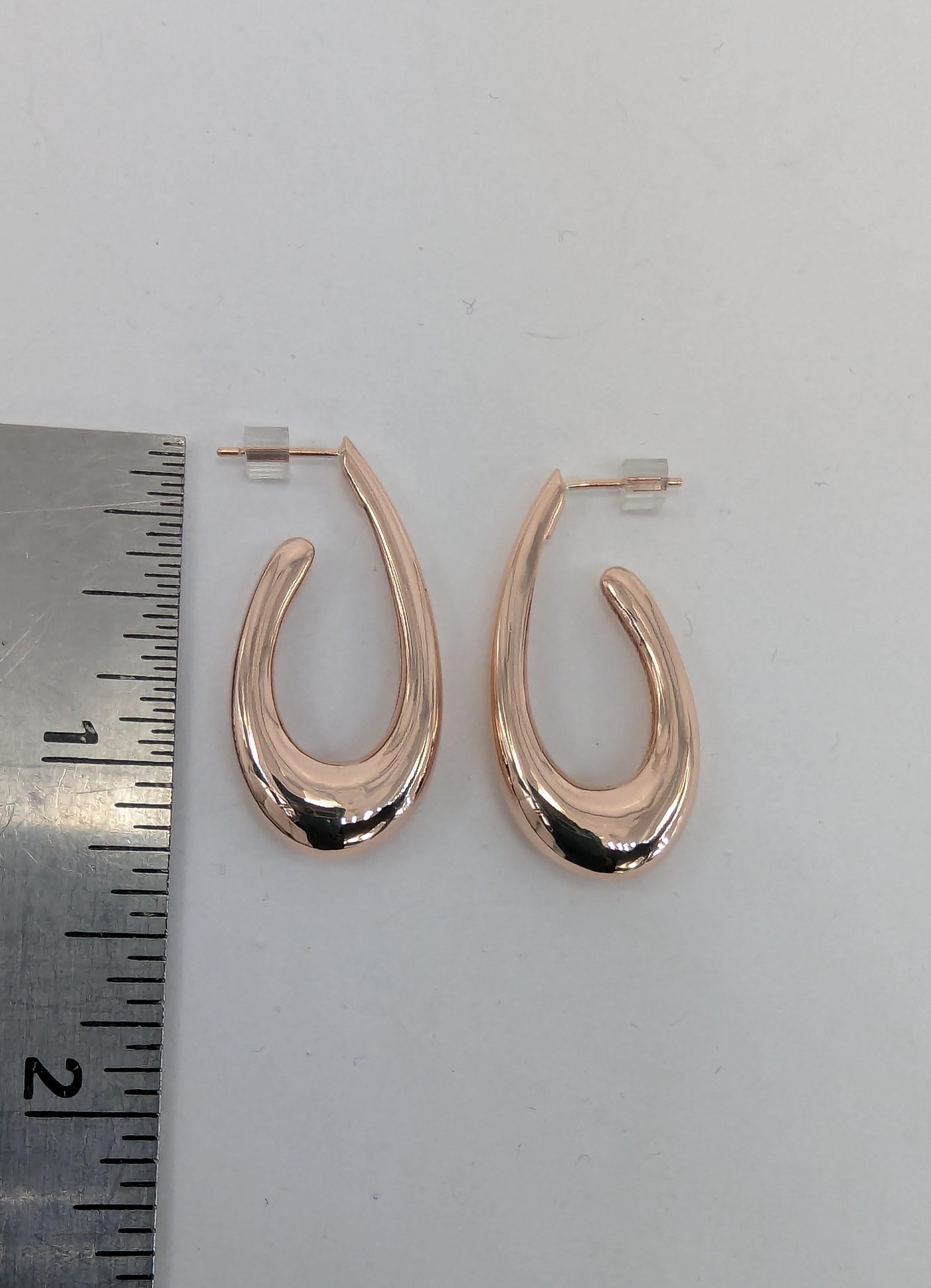 14 Karat Pink Gold Water Teardrop Hollow Hoop Earrings For Sale 2
