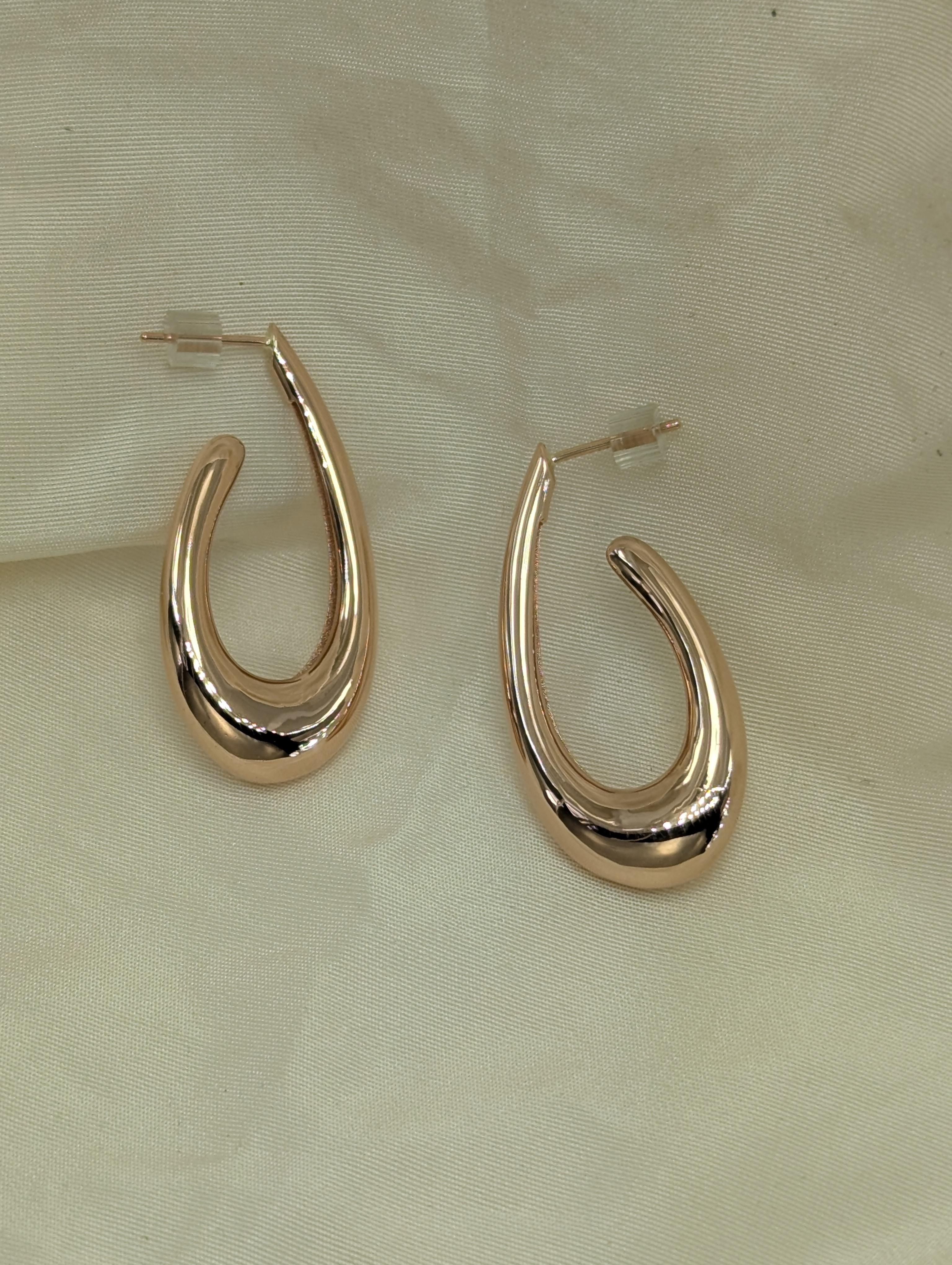 14 Karat Pink Gold Water Teardrop Hollow Hoop Earrings For Sale 3