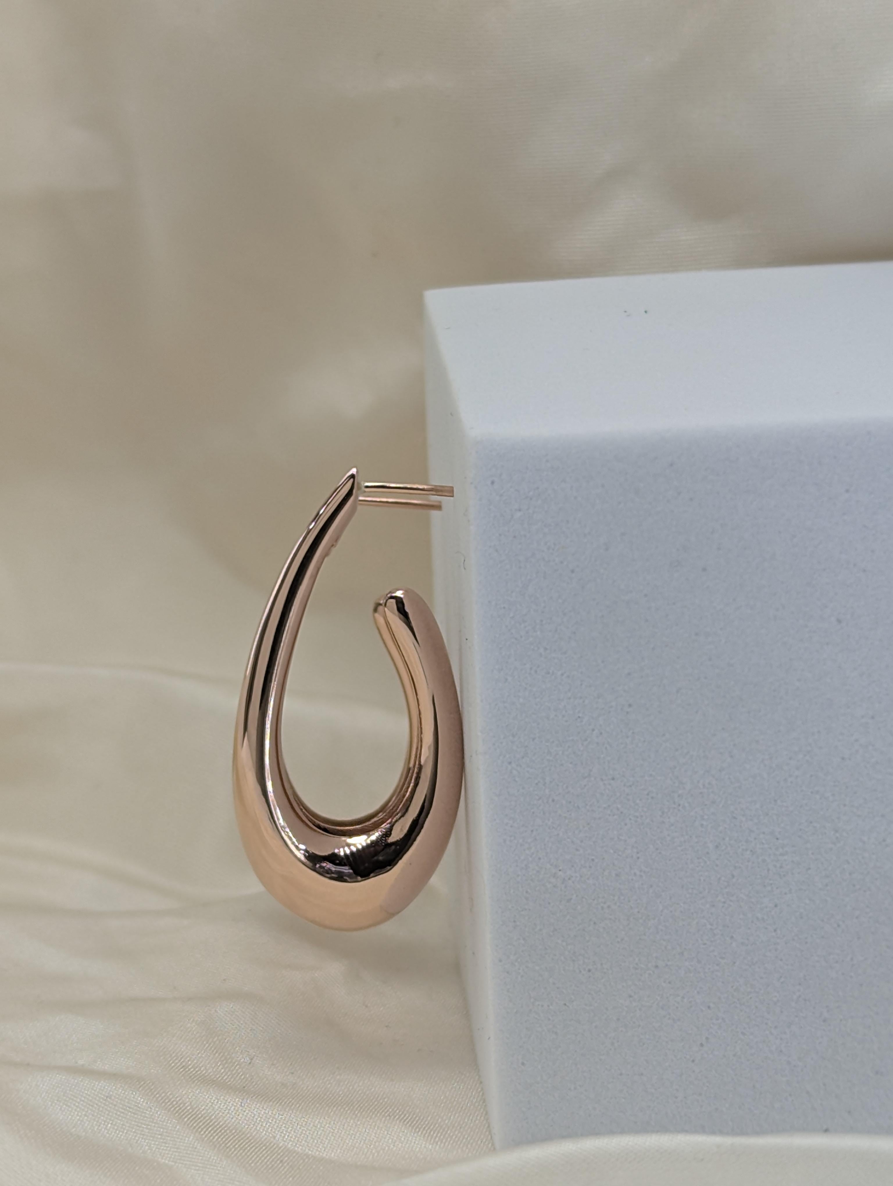 14 Karat Pink Gold Water Teardrop Hollow Hoop Earrings For Sale 4