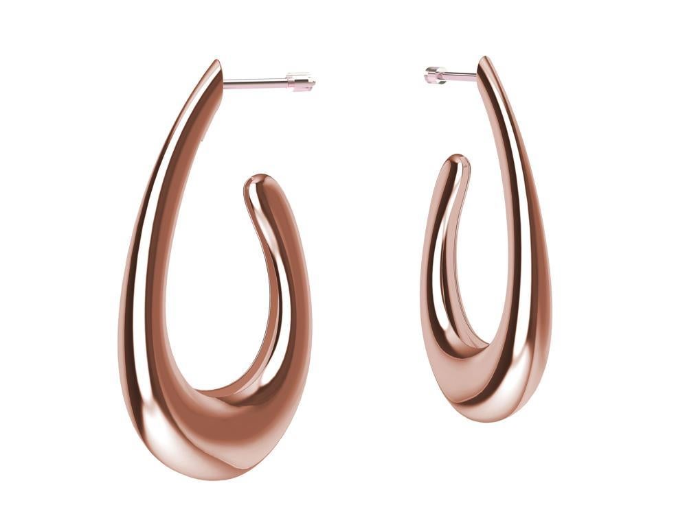 Contemporary 14 Karat Pink Gold Water Teardrop Hollow Hoop Earrings For Sale