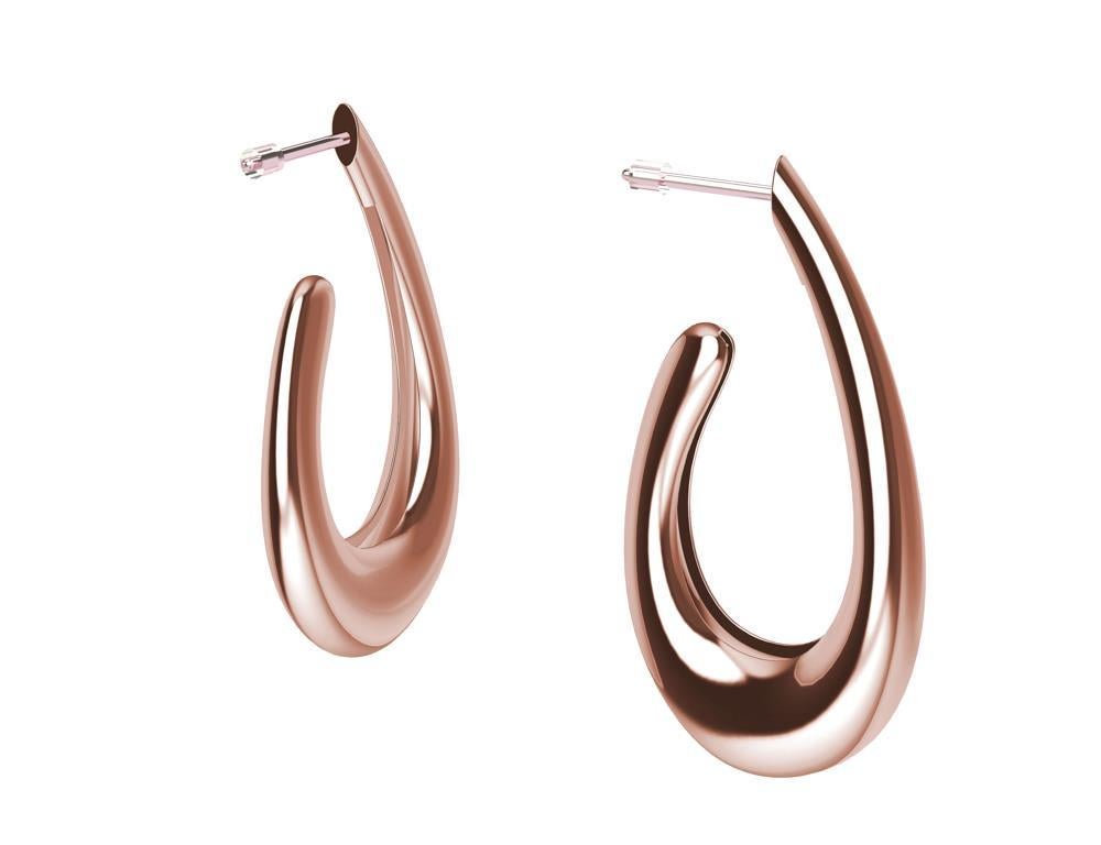 14 Karat Pink Gold Water Teardrop Hollow Hoop Earrings In New Condition For Sale In New York, NY
