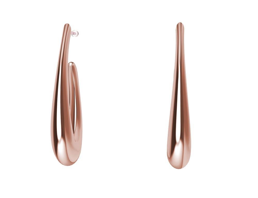 Women's 14 Karat Pink Gold Water Teardrop Hollow Hoop Earrings For Sale