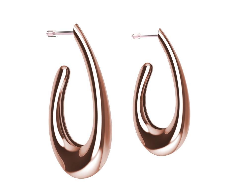 14 Karat Pink Gold Water Teardrop Hollow Hoop Earrings For Sale 1