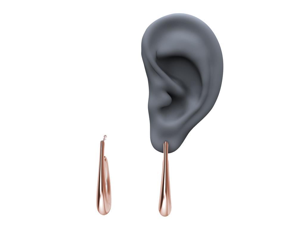 14 Karat Pink Gold Water Teardrop Hollow Hoop Earrings For Sale 2