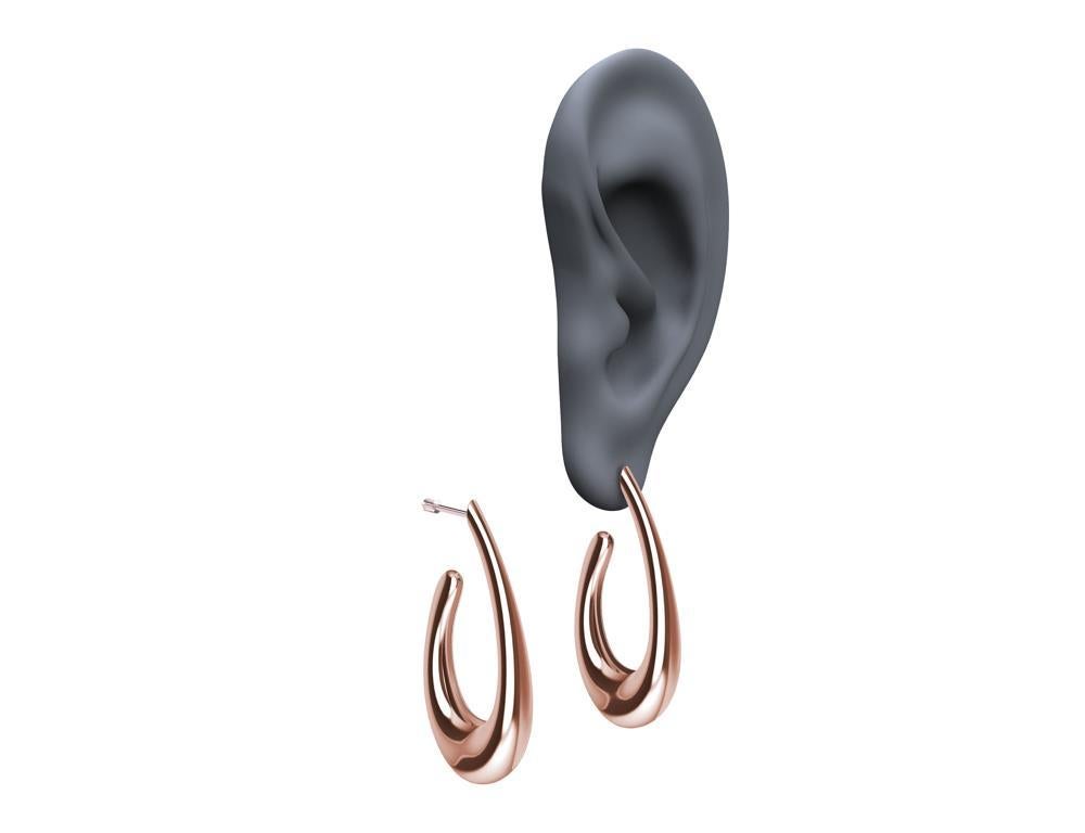 14 Karat Pink Gold Water Teardrop Hollow Hoop Earrings For Sale 3