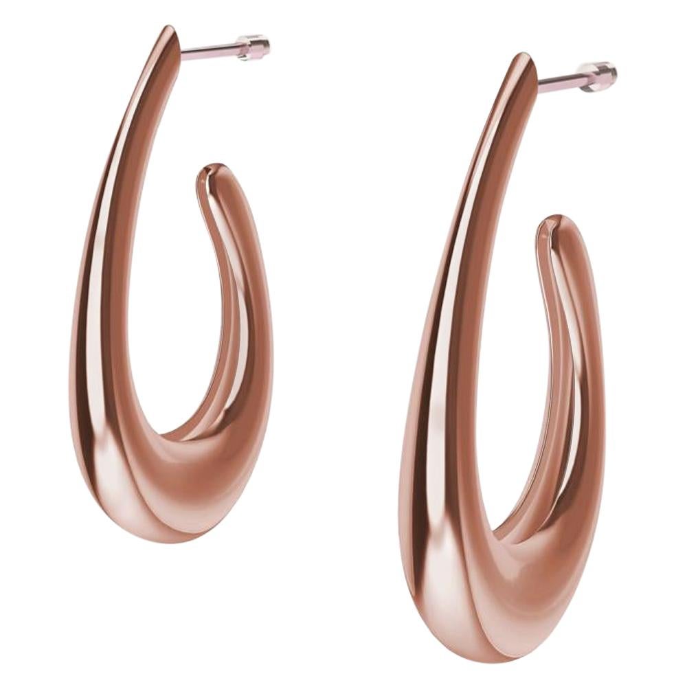 14 Karat Pink Gold Water Teardrop Hollow Hoop Earrings For Sale