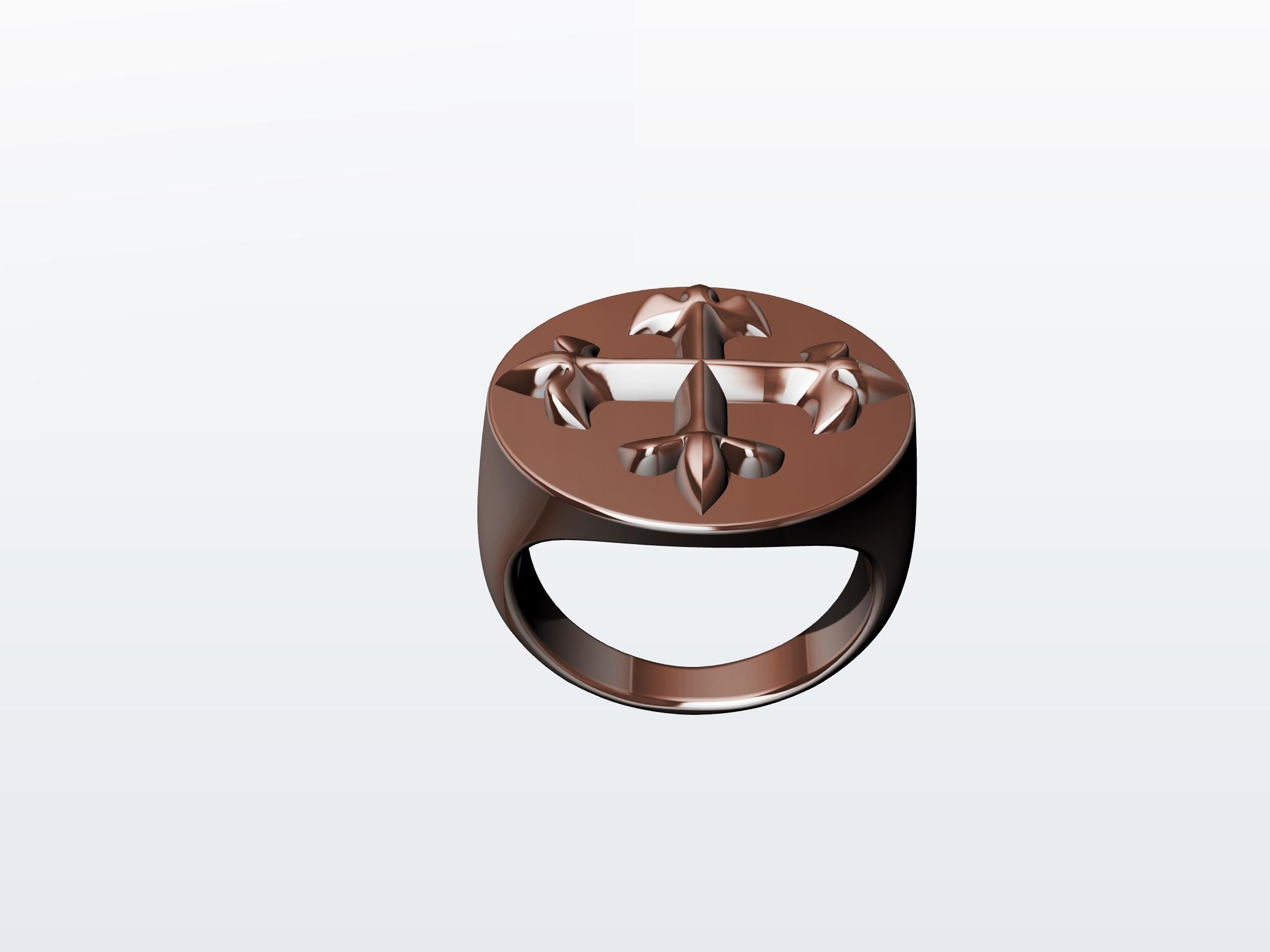 For Sale:  14 Karat Pink Gold West 46 Fleur De Lis Cross Signet Ring 4