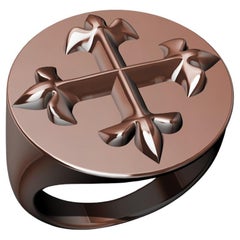14 Karat Rosa Gold West 46 Fleur De Lis Kreuz Siegelring