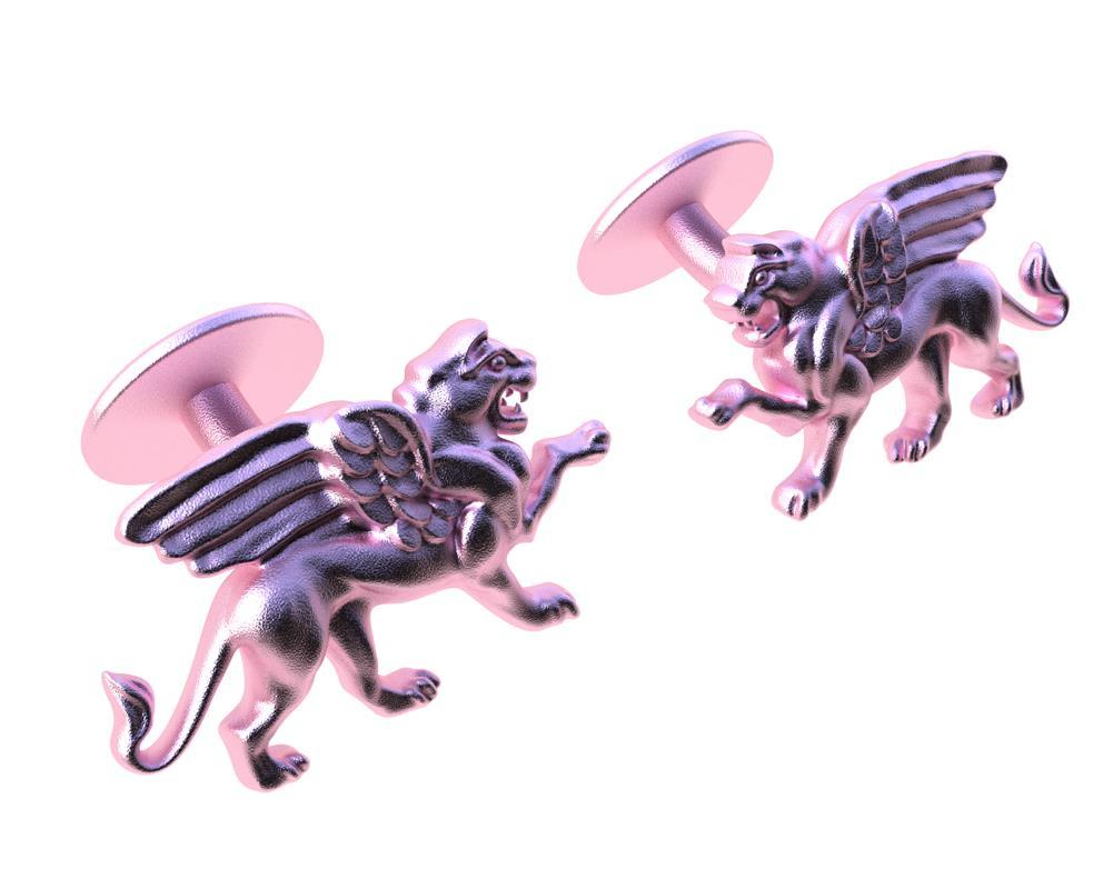 Contemporary 18 Karat Pink Gold Winged Griffin Cufflinks For Sale