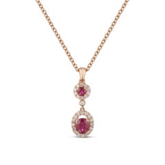 14 Karat Pink Gold with Ruby and Diamonds Pendant for Necklace