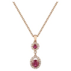 14 Karat Pink Gold with Ruby and Diamonds Pendant for Necklace