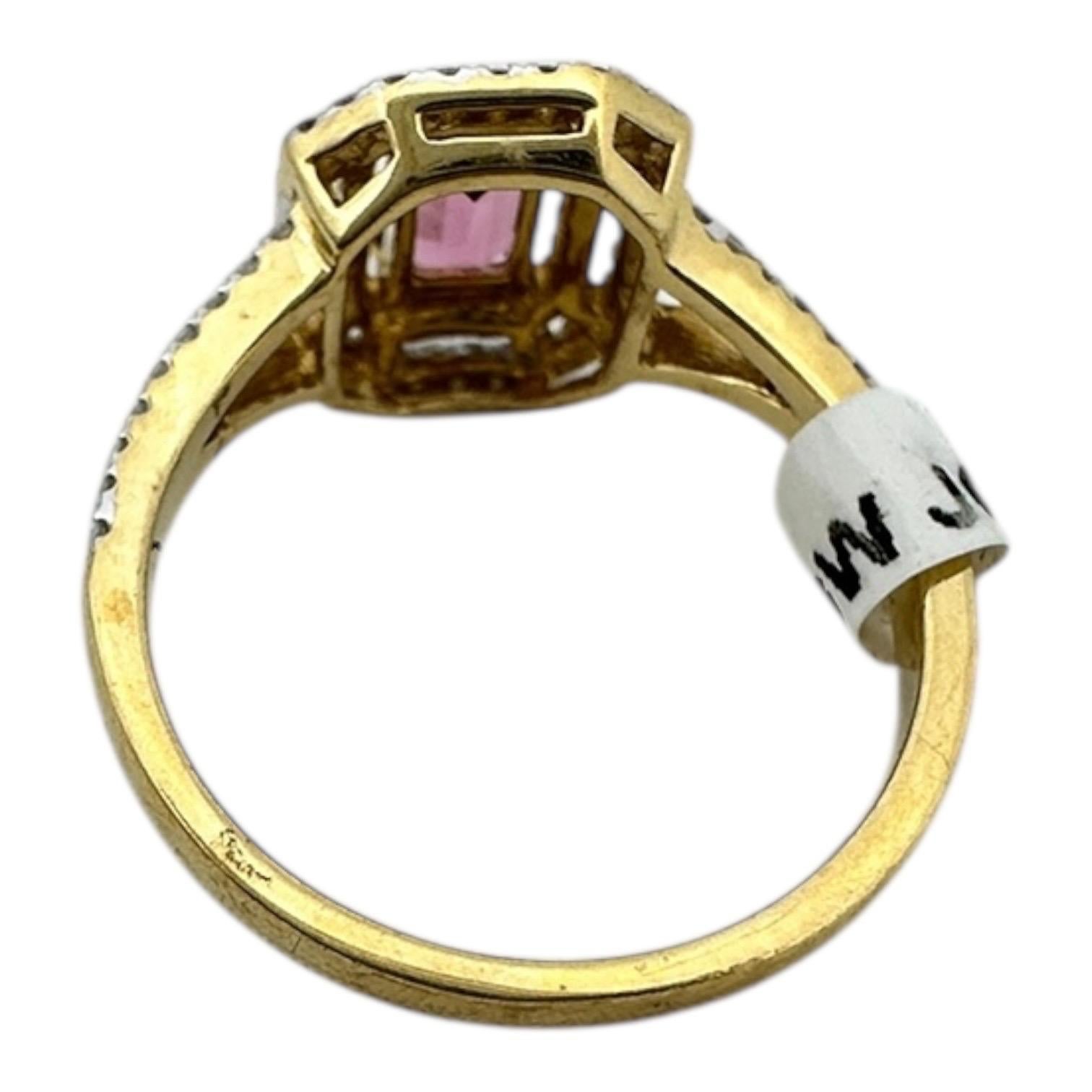 Anello a doppia aureola con tormalina rosa e diamanti in 14 carati in vendita 4