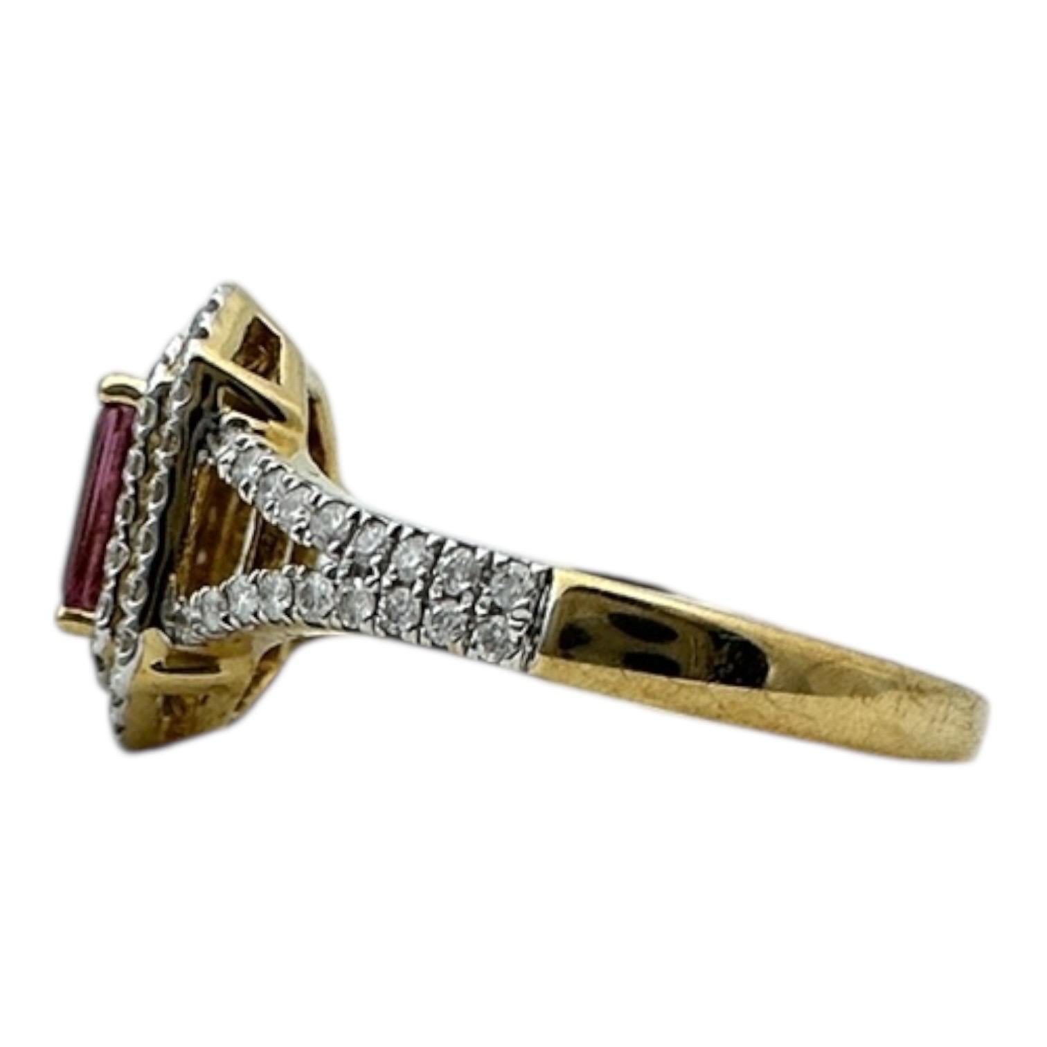 Anello a doppia aureola con tormalina rosa e diamanti in 14 carati in vendita 5