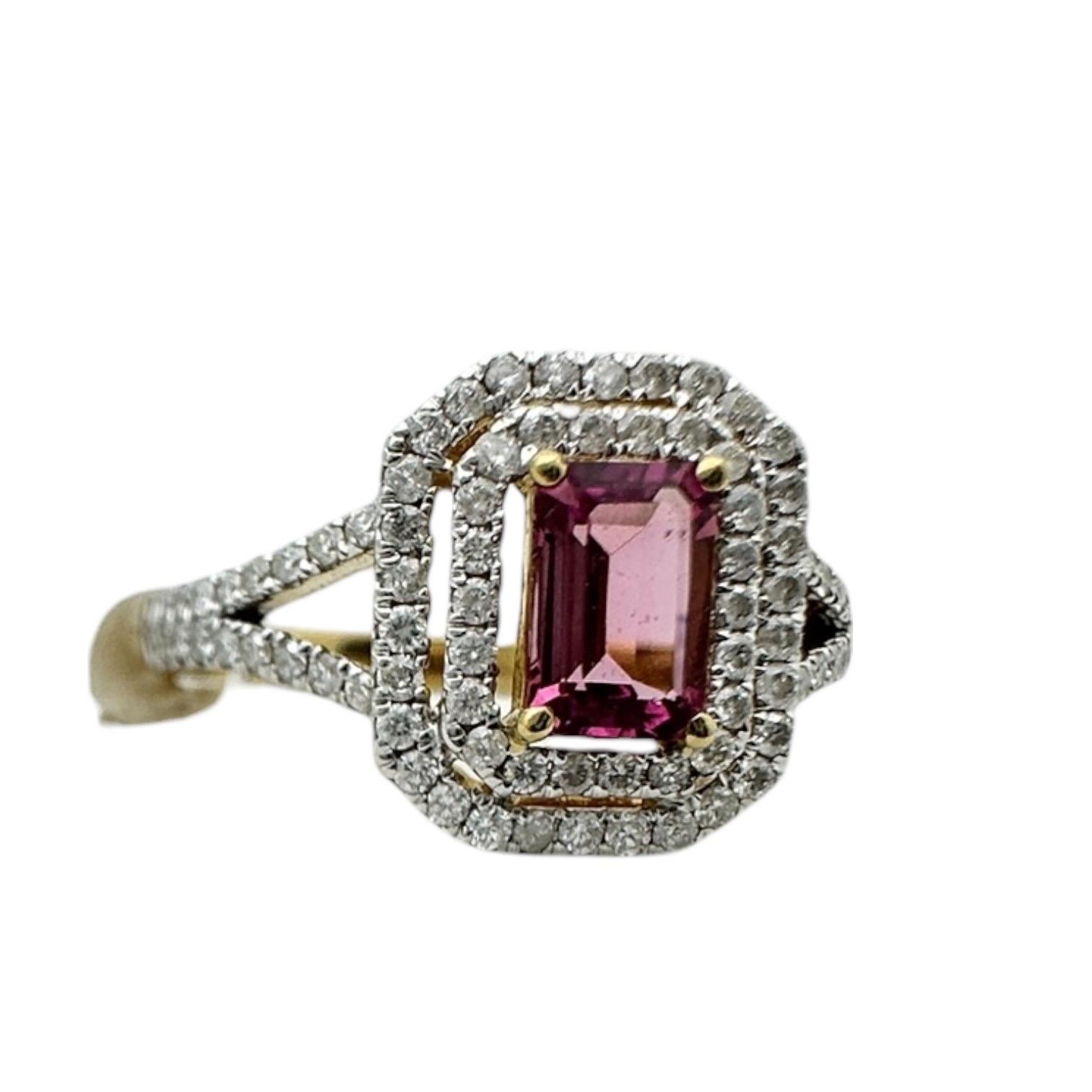 Anello a doppia aureola con tormalina rosa e diamanti in 14 carati in vendita 6