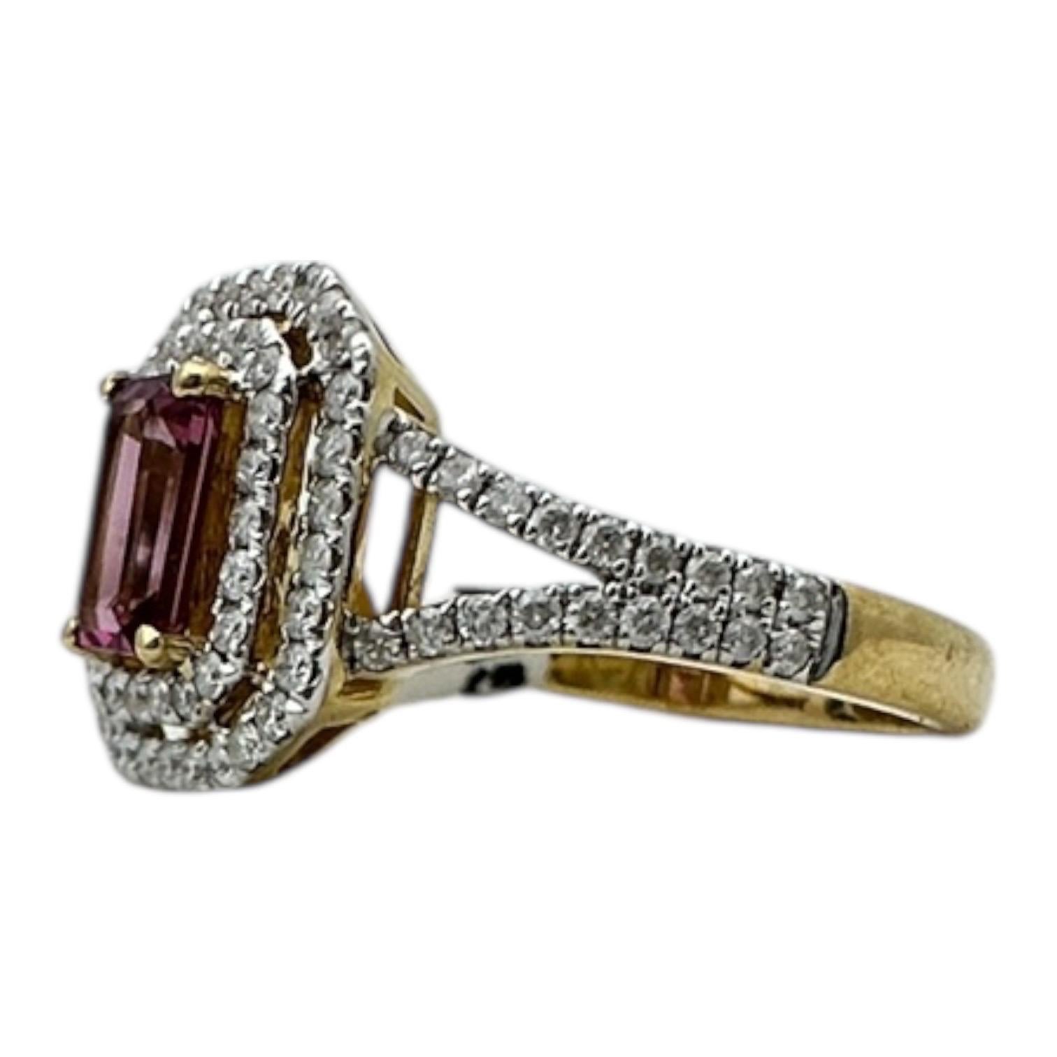 Anello a doppia aureola con tormalina rosa e diamanti in 14 carati in vendita 8