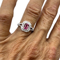 14 karat pink tourmaline and diamond double halo ring