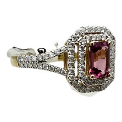 14 karat pink tourmaline and diamond double halo ring