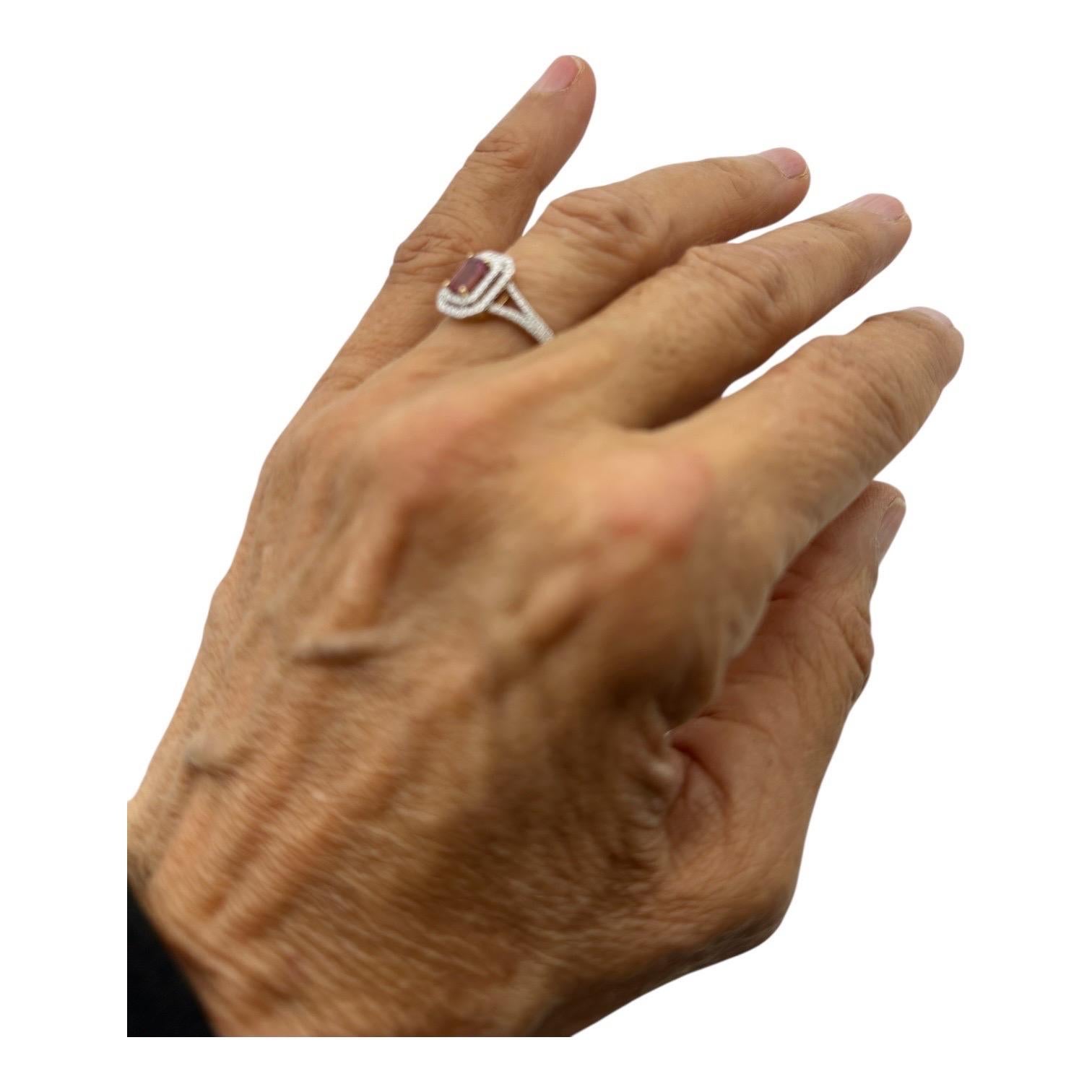 da uomo o donna Anello a doppia aureola con tormalina rosa e diamanti in 14 carati in vendita