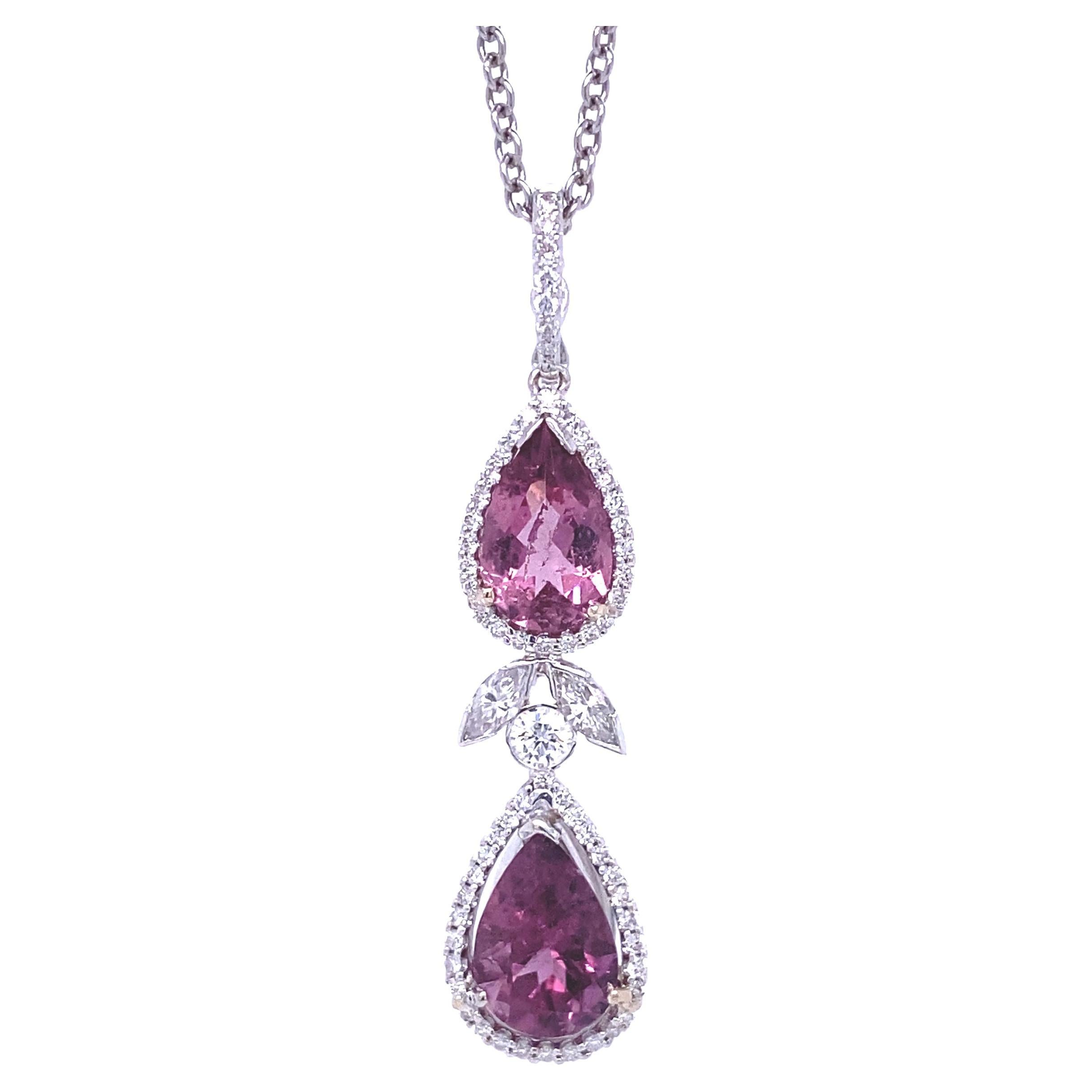 14 Karat Pink Tourmaline Necklace with Diamonds For Sale
