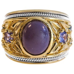 14 Karat Purple Jade-Tanzanite, Blue Diamond Ladies Ring