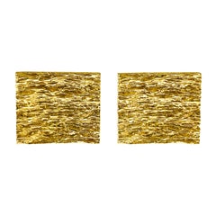 Retro 14k Yellow Gold Rectangular Cufflinks, Organic Bark Texture, USA