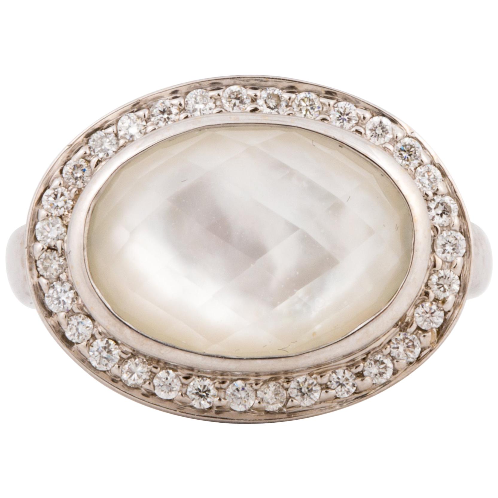 Mazza Rock Crystal Mother-of-Pearl and Diamond Ring in 14K White Gold