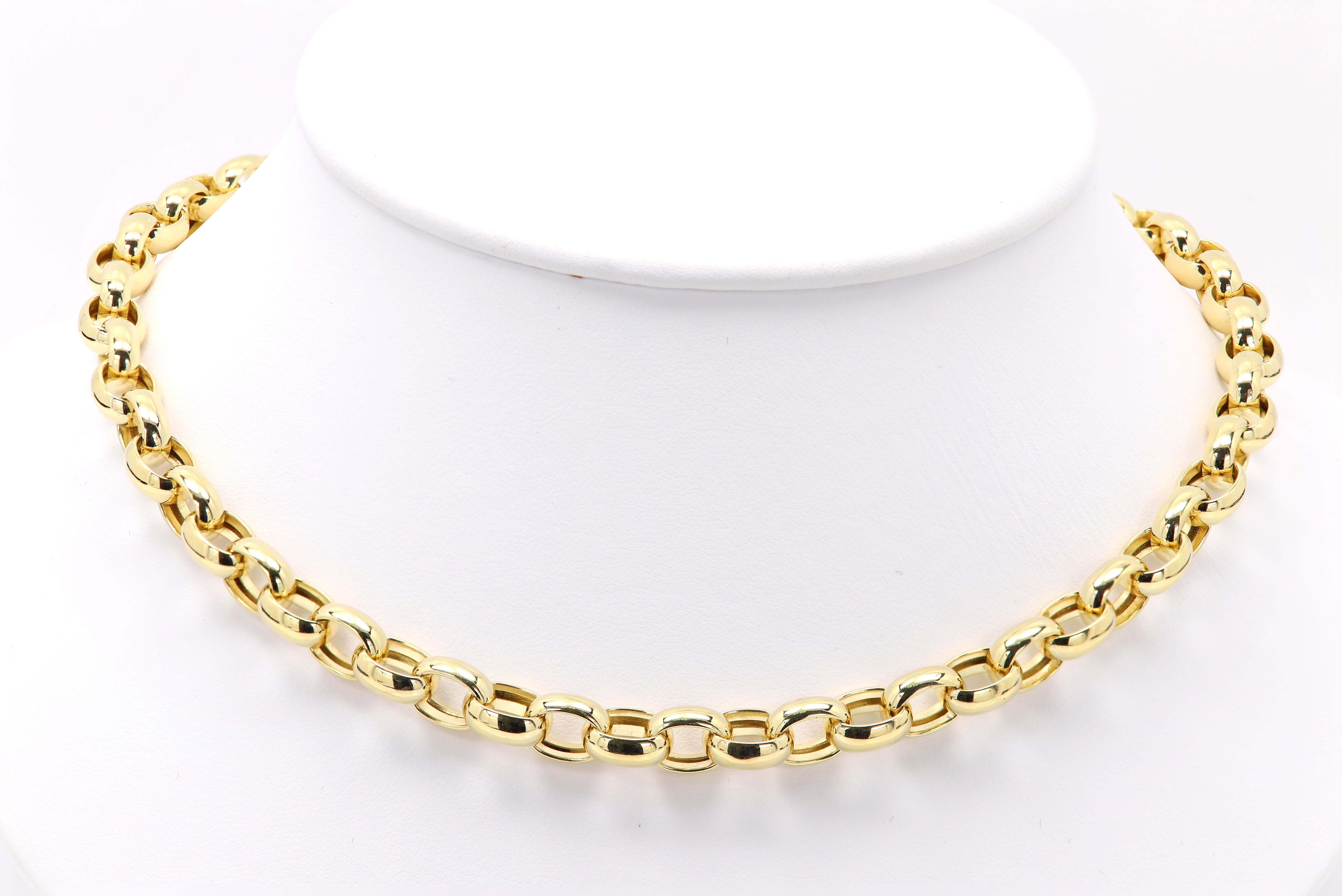 14 Karat Rolo Link Chain Made In Italy 14k yellow Gold 16' inch Rolo Style In New Condition For Sale In Brooklyn, NY