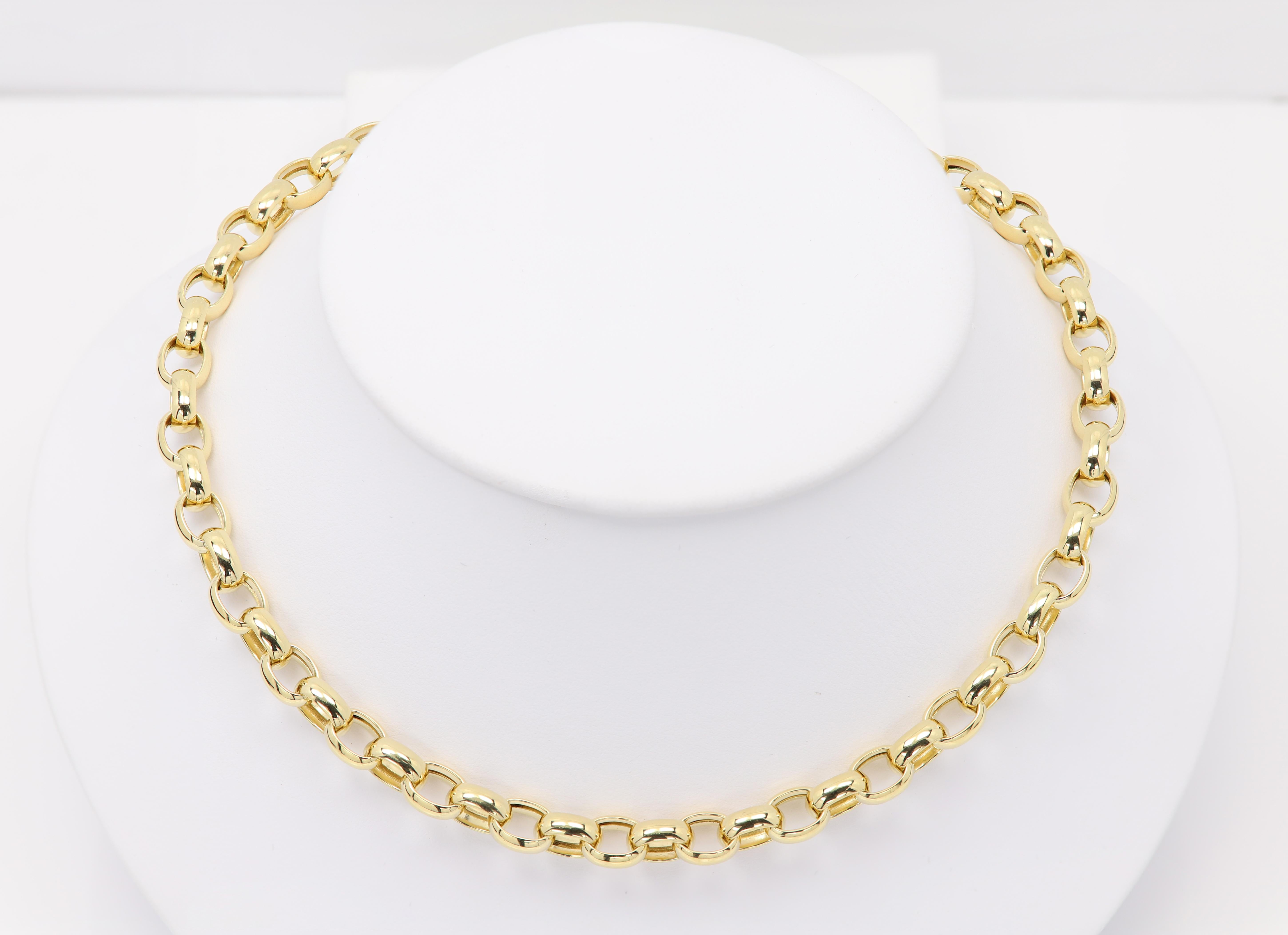 14 Karat Rolo Link Chain Made In Italy 14k yellow Gold 16' inch Rolo Style For Sale 1