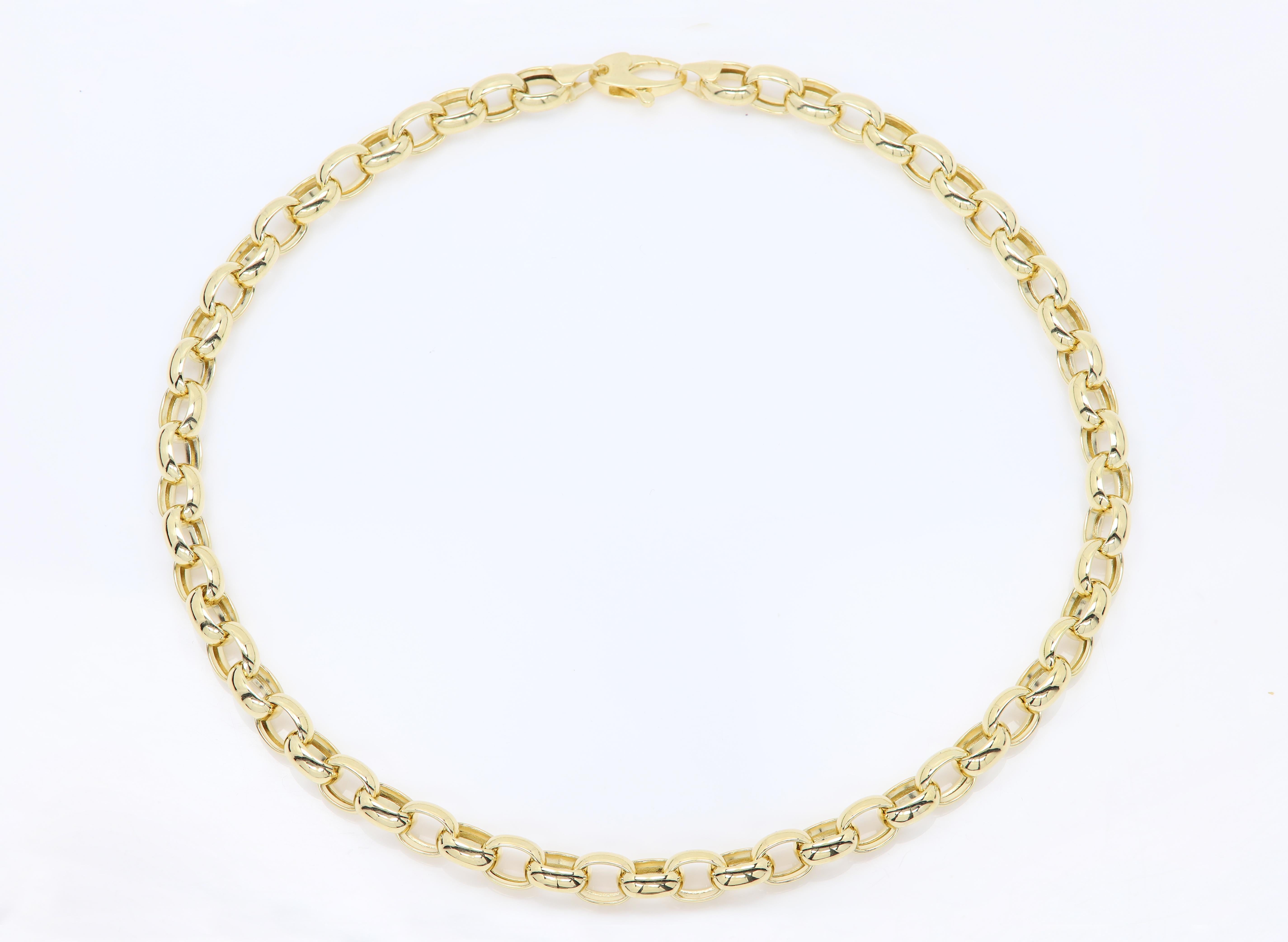 14 Karat Rolo Link Chain Made In Italy 14k yellow Gold 16' inch Rolo Style For Sale 2