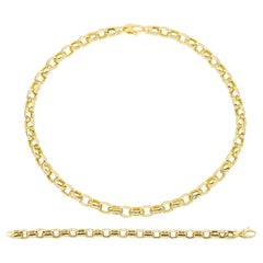 14 Karat Rolo Link Chain Necklace and Bracelet Set Yellow Gold Rolo Style Set