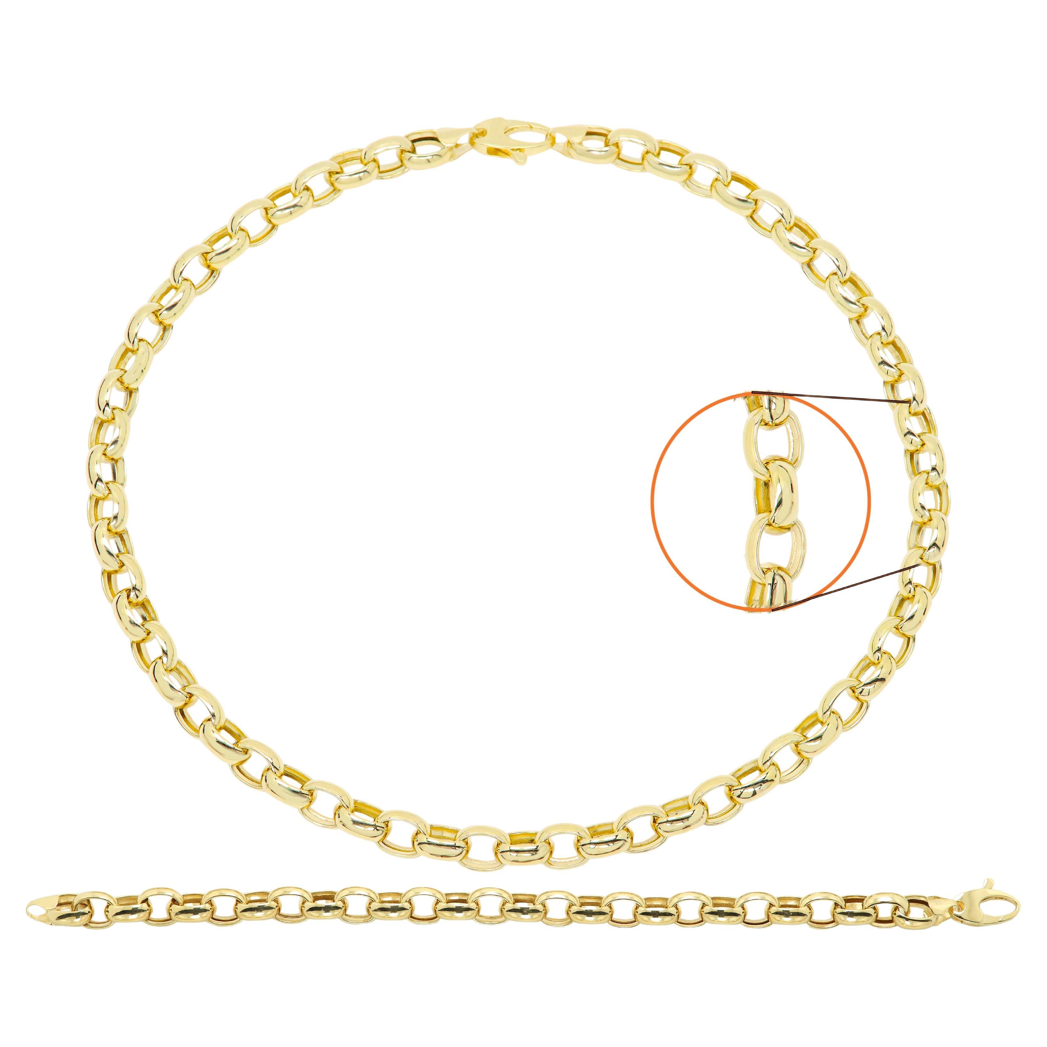 14 Karat Rolo Gliederkette Halskette und Armband Set Gelbgold Rolo Stil Set im Angebot
