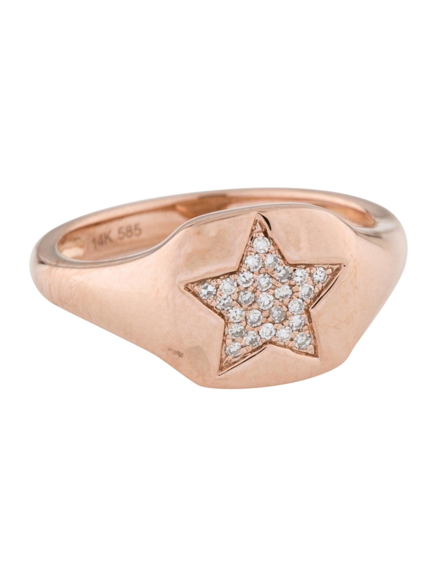 Contemporary 14 Karat Rose 0.06 Carat Diamond Pave Star Pinky Signet Ring For Sale